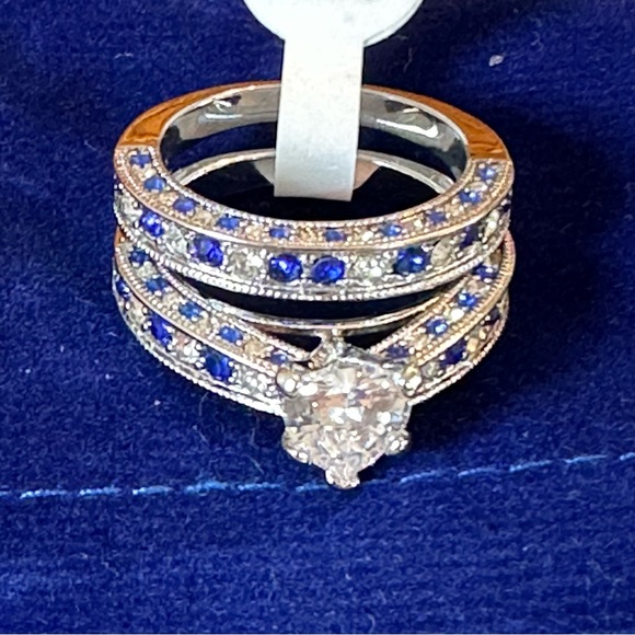 NEW Women’s Engagement & Wedding Band White & Sapphire Blue CZ 925 Size 9 - Picture 8 of 9